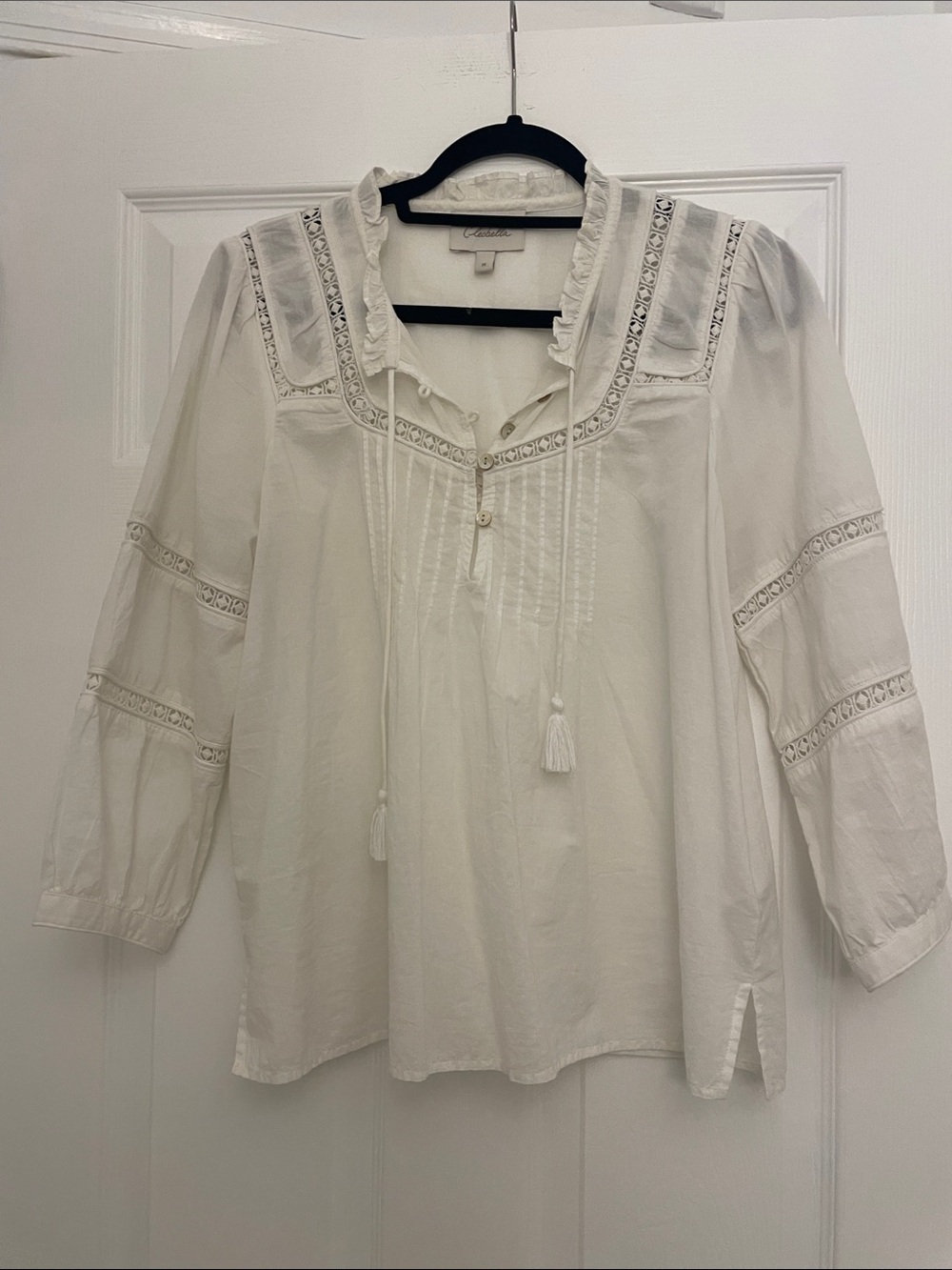 Cleobella Cotton Peasant Blouse with Lace Trim - White